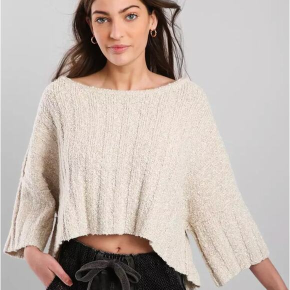 Free People Sweaters - Free People Good Day Cropped Chunky Knit Sweater in Sand Size XS Boho Oversized